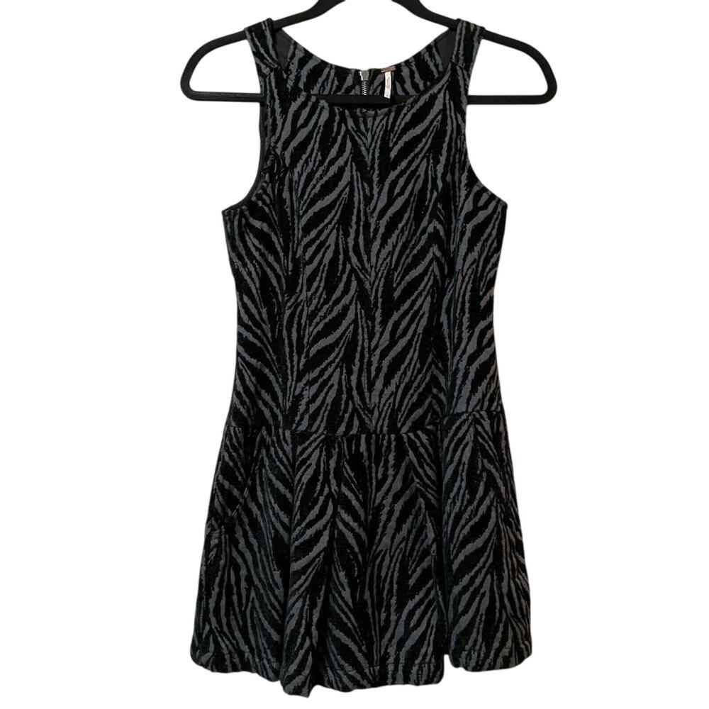 Free People Black Gray Drop Waist Mini Dress Womens 0 Velvet Zebra Sleeveless